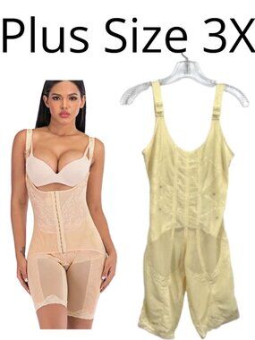 Shapewear Sculpt Waist Cincher Lifter Tummy Control Corset Clasp Pale Yellow 3X